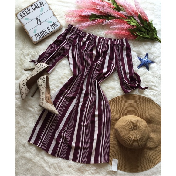 Love Tree Dresses & Skirts - SOLD🚫NWT Love Tree Raspberry Cream Striped Dress